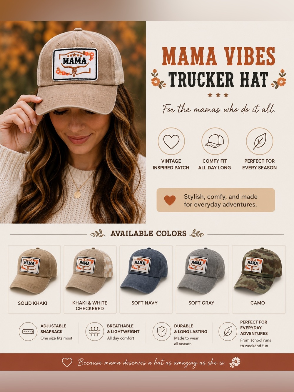 Mama adjustable hat